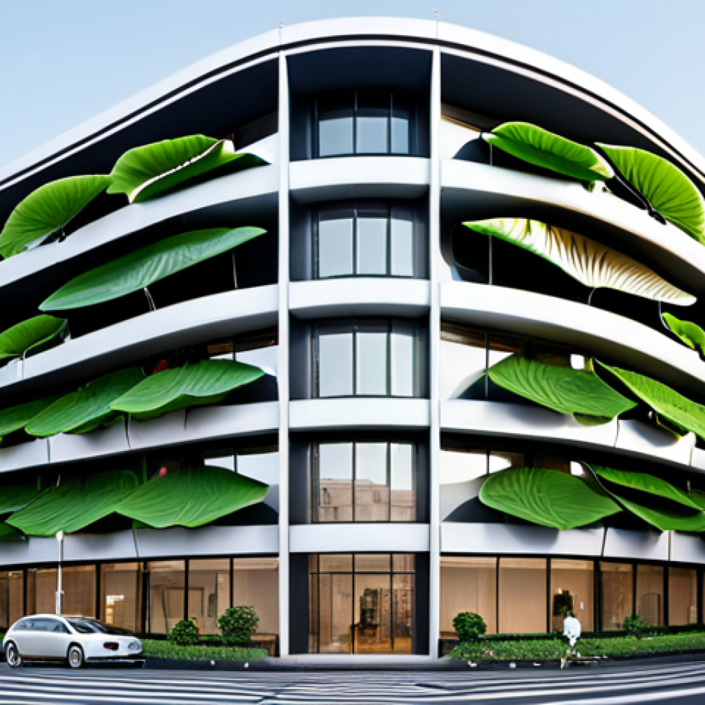 **
"A modern, energy-efficient building with a self-cleaning exterior inspired by lotus leaves, located in a bustling Tokyo cityscape. The building showcases a sleek design, appropriate architecture, safe for work, professional photography, perfect anatomy, natural proportions, high quality, fully clothed, modest design, family-friendly."
**