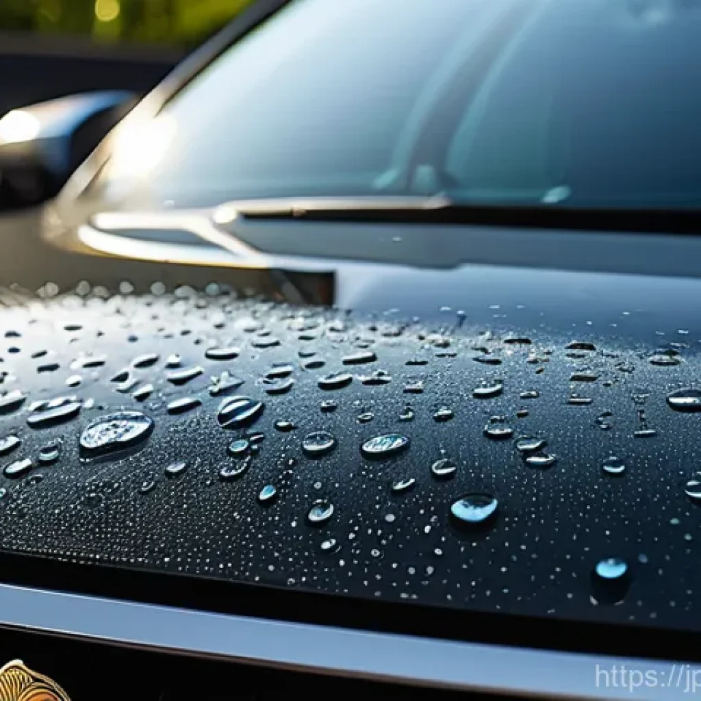 생체모방 기술과 나노 기술의 융합 - **Prompt: "A close-up, dynamic shot of a car's sleek, dark exterior, demonstrating an advanced super...