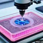 Home 19 생체모방 기술과 생명과학의 융합 - A highly detailed close-up of a cutting-edge 3D bioprinter in action within a modern Japanese labora...
