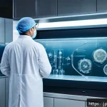 Home 18 생체모방 기술의 발전과 미래 전망 - A futuristic medical laboratory scene showcasing bioinspired materials: a close-up of artificial lig...